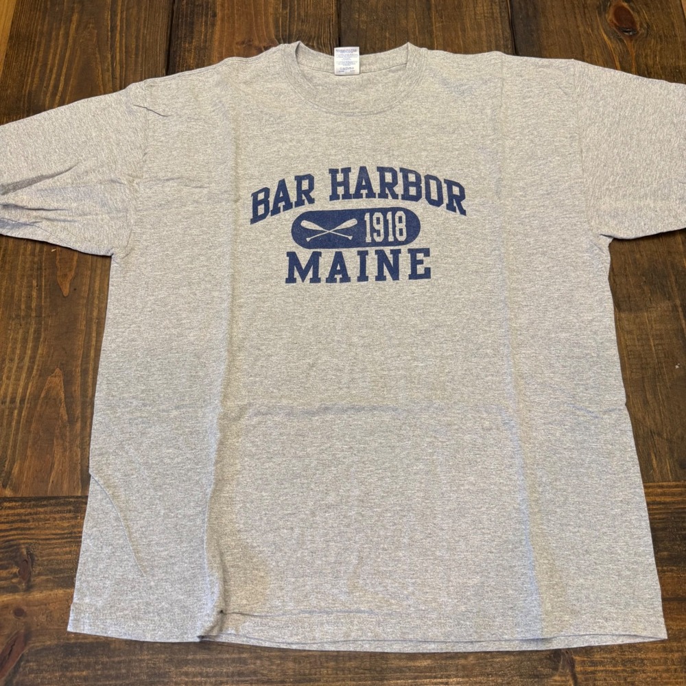 Gildan Bar Harbor Maine 1918 Graphic T-Shirt‎ Mens XL Gray Short Sleeve Cotton